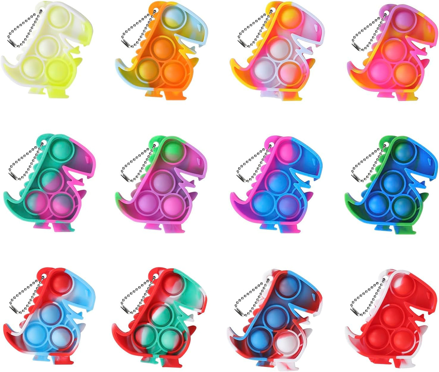 Dinosaur Party Favors Pop Fidget Toys Bulk Its 12PCS Mini Pop Keychain It Fidget Toy Packs Fidgets for Classroom Prizes for Kids Birthday Christmas Stocking Stuffers for Kids Sensory Toys