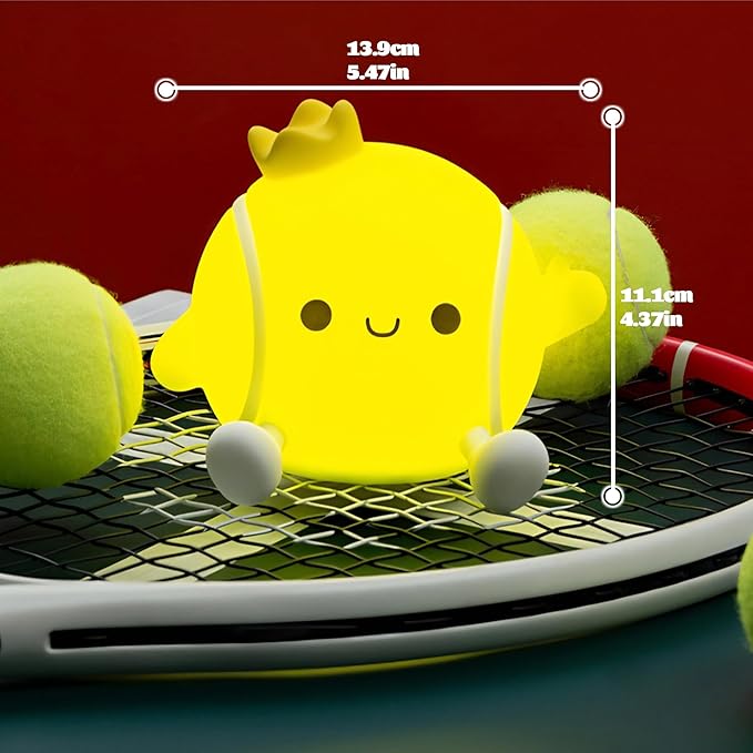 Tennis Nursery Night Light,LED Squishy Silicone Lamp,2 Levels Dimmable Bedroom Nightlight for Kids,Touch Light,Dorm Decor lamp,Baby Boys Girls Gifts (Tennis)