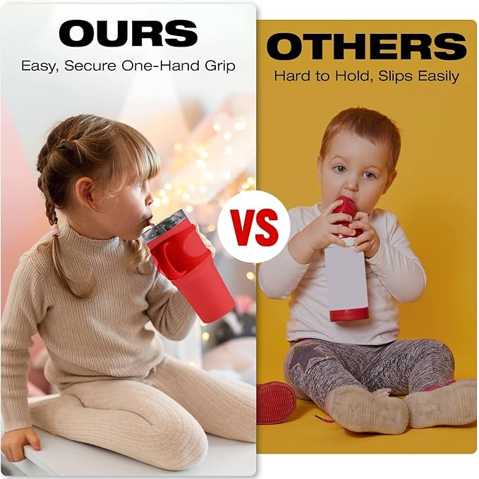 NiHome Tumbler Grip Compatible with 14oz Stanley Quencher, Fit for 12 15oz Zak Owala kids Cups Accessories Handle, Silicone Dual-Handle Tumbler Handles for Home Travel Outdoors Daily Use (2PCS,Red)