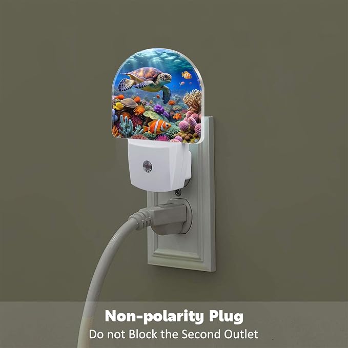 Sea Turtle in Coral Reefs Night Light, Underwater World Marine Fish Corals Dusk to Dawn Night Light Plug in,0.5w Energy Saving Sleep Friendly NightLight for Kids Boys Girls Home Decor