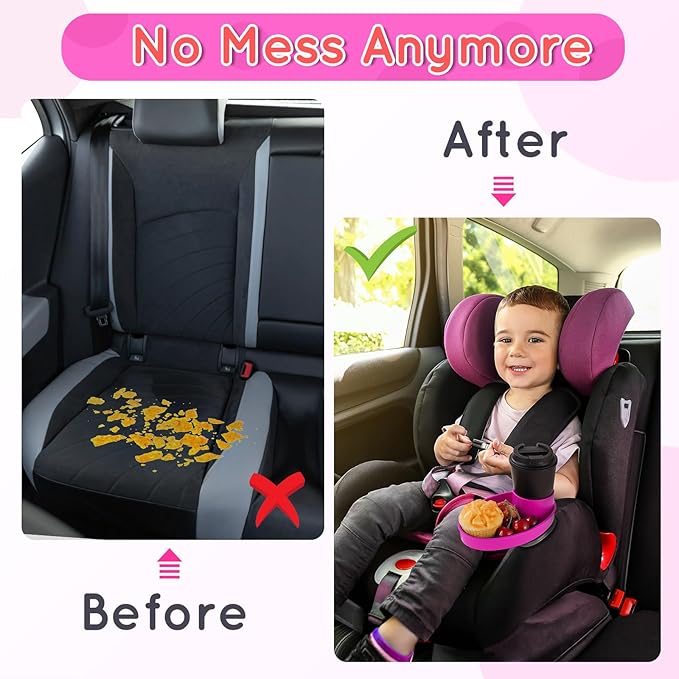 Car Seat Tray - Easily Expands Snack Tray Cup Holder Tray into 360° Cup & Travel Tray for Kids Car Seat, Booster, and Stroller (Pink)
