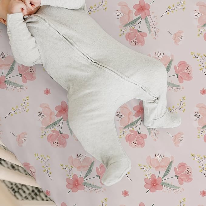 BROLEX Baby Fitted Crib Sheets: Kid Crib Sheets - Set of 2 for Toddler Standard Size Crib Mattress for Boys and Girls - Jersey Knit Crib Bed Sheets Pink Blossom