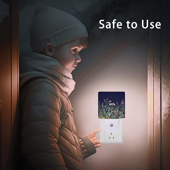 Herbs and Wild Flowers Night Light,Night Lights Plug into Wall 0.5W Sleep Friendly for Boys Girls Led Night Light Dusk to Dawn Sensor Nightlight for Stairway/Hallway/Bedroom