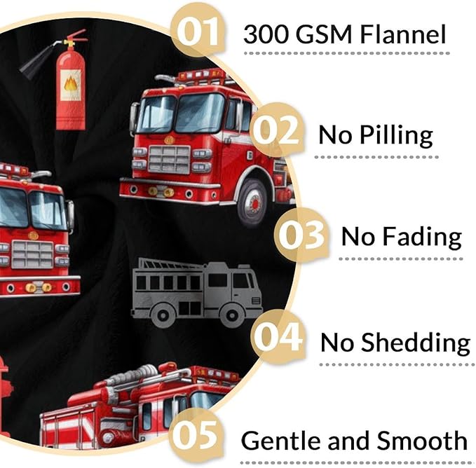 Boys Blanket Gift Fire Truck Throw Blankets for Kids Adults Birthday, 60x80 Inches Lightweight Cozy Decor Throw for Sofa Couch Bedroom Office