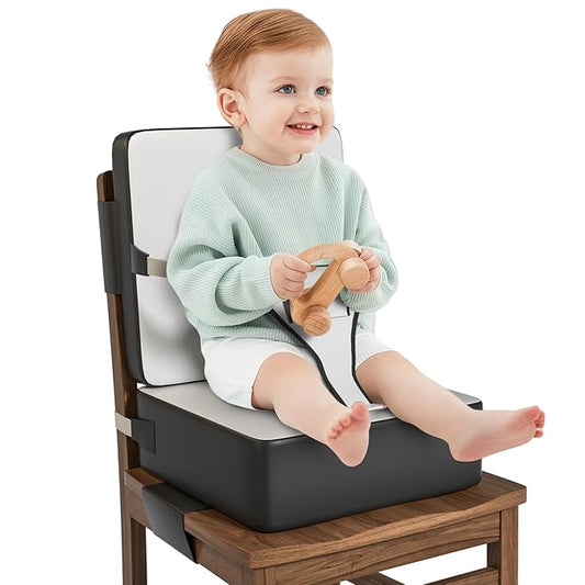 Booster Seat for Kitchen Chair, Toddler Booster Seat for Dining Table with Backrest and Safety Buckles, Portable Non-Slip Bottom Toddler Booster seat for Table