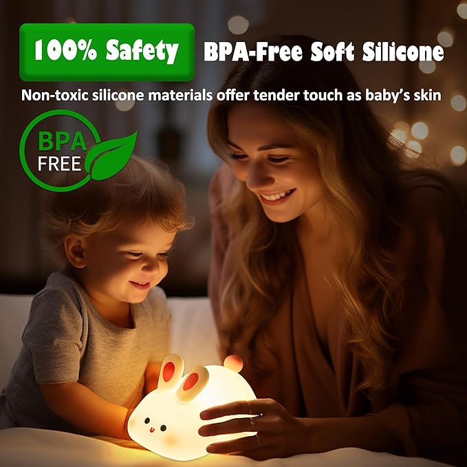 Bunny Lamp,Big Face Rabbit Night Light for Kids, Cute Easter Bunny Gifts, Kawaii Nursery Bedroom Decor, Rechargeable Silicone LED Squishy Night Light
