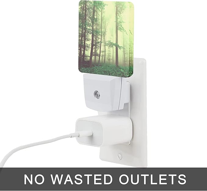 Misty Forest Night Light,Fantasy Green Tree Night Lights Plug into Wall with Dusk to Dawn Light Sensors 0.5W Dim Night-Lights for Bedroom