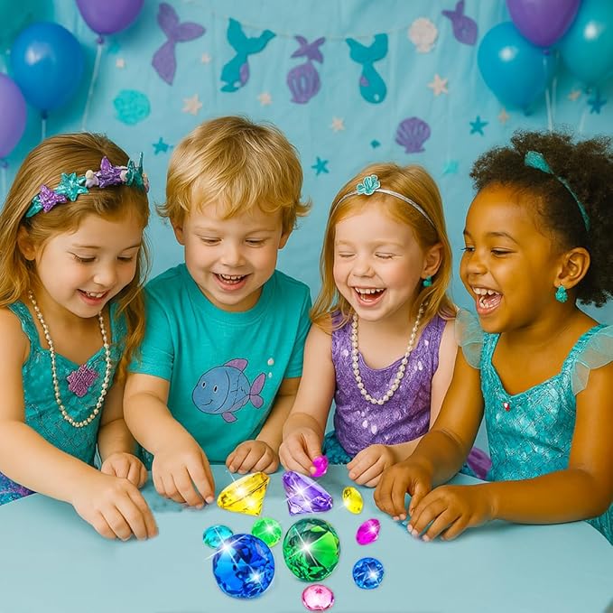 10pcs Extra Large Diving Gems for Pool for Kids,4pcs 60mm Oversized Diamonds and 6pcs 30mm Acrylic Gems Pirate Treasures,Swimming Pool Toys Favors and Sensory Bin Filler