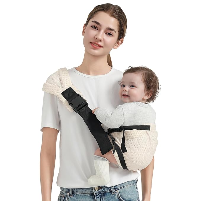Toddler Sling Carrier, Easy to Wear Baby Carrier Sling 7-40 lbs, Adjustable Lightweight Baby Wrap Sling, Perfect Toddler Hip Carriers One Size Fits All, Beige Mesh