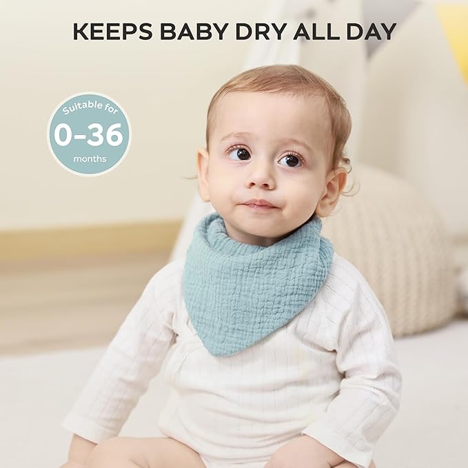 JELLYMONI 10 Pack Muslin Drool Bibs for Babies - Soft Adjustable Bandana Bib with Snaps, Absorbent Unisex Teething Bib for Newborn Girls & Boys