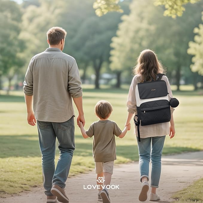 LOVEVOOK Diaper Bag Backpack, Baby Travel Bags for Boys & Girl, Toddler Waterproof Diaper Bag w/Changing Pad (Black, 15.6''-Small)