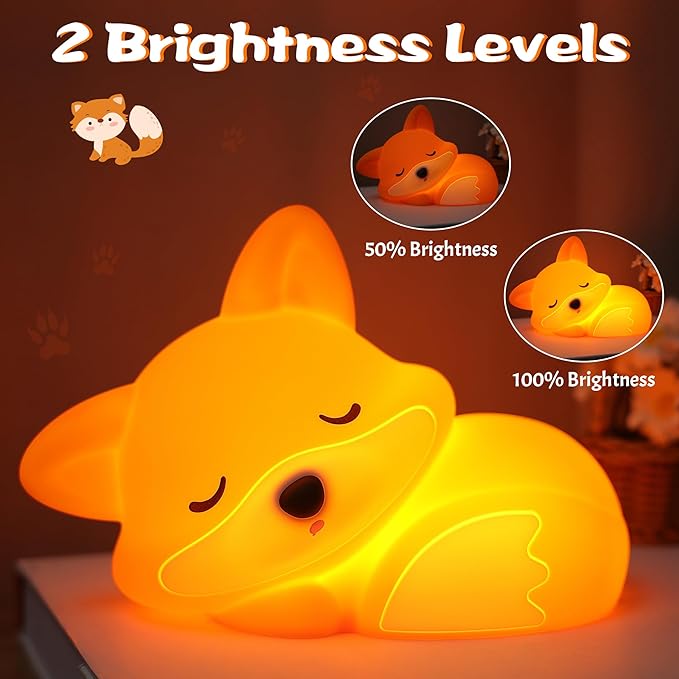 Lampeez Fox Night Light, Cute Fox Gifts, Soft Silicone Lamp Nursery Nightlight LED Touch Light, Bedroom Decor as Xmas Birthday Gift for Boys Girls