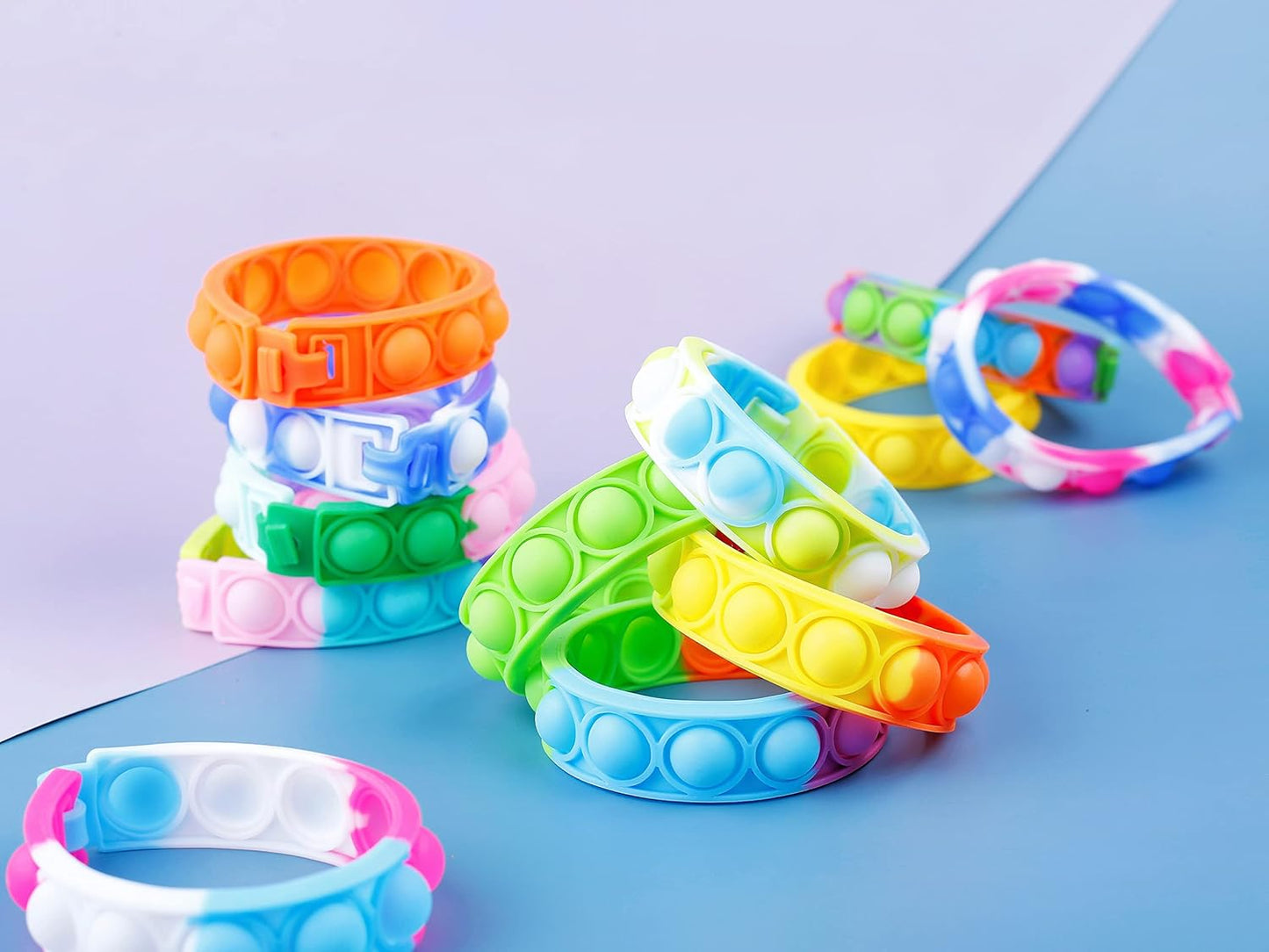 28Pcs Pop Bracelet Fidget Toy, Wearable Fidget Bracelets Push Poping Bubble Sensory Toys Stress Relief Finger Press Silicone Wristband for Kids and Adults ADHD ADD Autism Anxiety