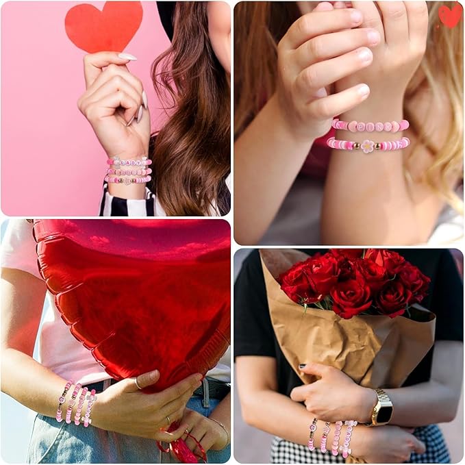 4000pcs Pink Clay Beads for Bracelets Making Kit, 6mm Heishi Polymer Flat Round Disc Clay Beads for Jewelry Making Pink