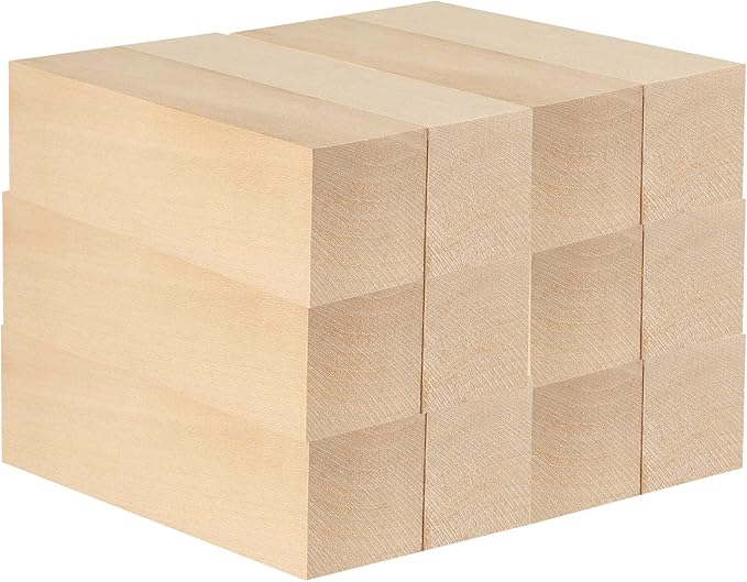 JAPCHET 12 Pieces 5 x 1-1/2 x 1-1/2 Inch Basswood Carving Blocks, Natural Carving Blocks, Unfinished Basswood Blocks for Carving, Crafting and Whittling