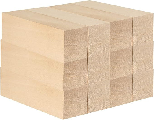 JAPCHET 12 Pieces 5 x 1-1/2 x 1-1/2 Inch Basswood Carving Blocks, Natural Carving Blocks, Unfinished Basswood Blocks for Carving, Crafting and Whittling