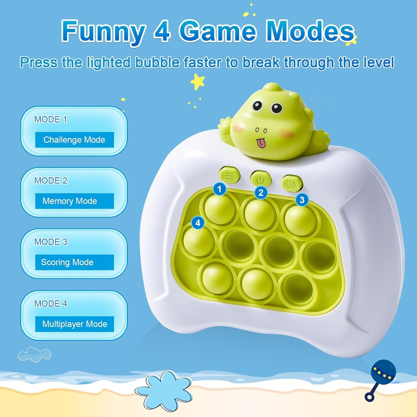 Quick Push Fidget Toy for Kids Adults, KAXANPI Fast Speed Pushing Game Console, Handheld Push Bubble Stress Relief Toy Green