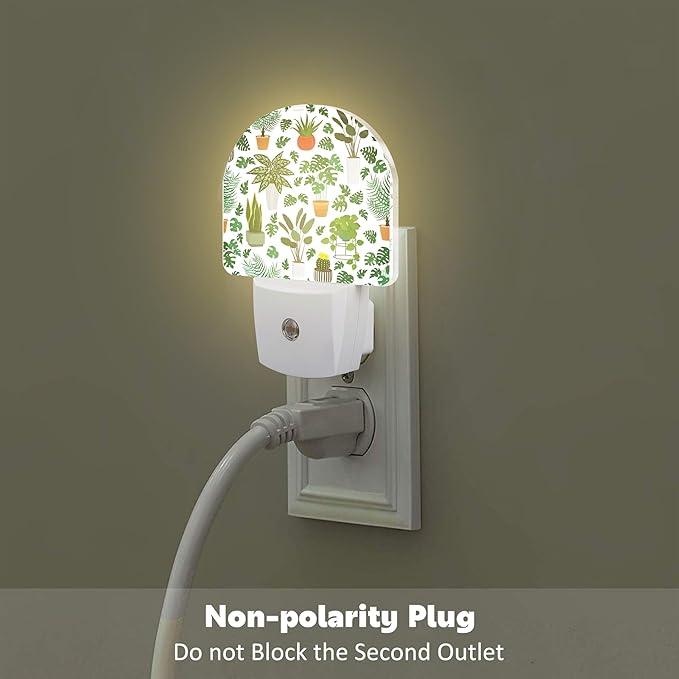 Green Potted Plants Night Light, Home Botanical Floral Leaves Dusk to Dawn Night Light Plug in,0.5w Energy Saving Sleep Friendly Nightlights for Kids Boys Girls Home