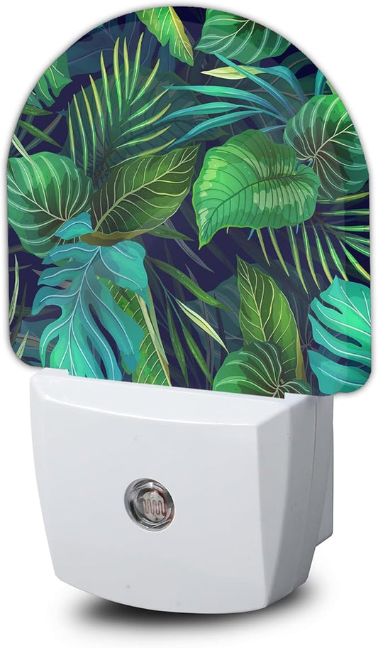 Green Palm Night Light,Night Lights Plug into Wall with Dusk to Dawn Sensor,Lamp for Bedroom Bathroom Hallway Nightlight for Women Girls