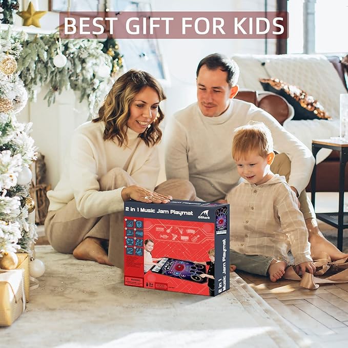 2 in 1 Kids Music Learning Toys for Boys Girls, Drum Set + Piano Mat | Record & Playback, Built-in Songs, 8 Instrument Sounds, 24 Keys, Christmas Birthday Gifts for Toddler 3 4 5 6 7 8 Years