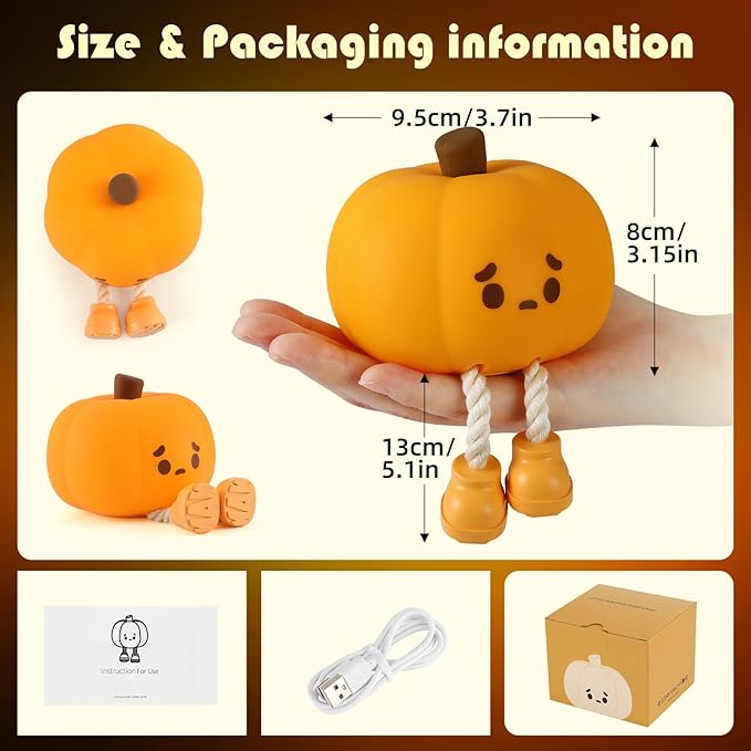 YISUN Pumpkin Night Light, Cute Silicone Nightlight for Baby Toddler, Rechargeable LED Nursery Lamp with Timer, 3 Level Dimmable Soft Squishy Night Lamp Gift for Bedroom Kids Room Decor