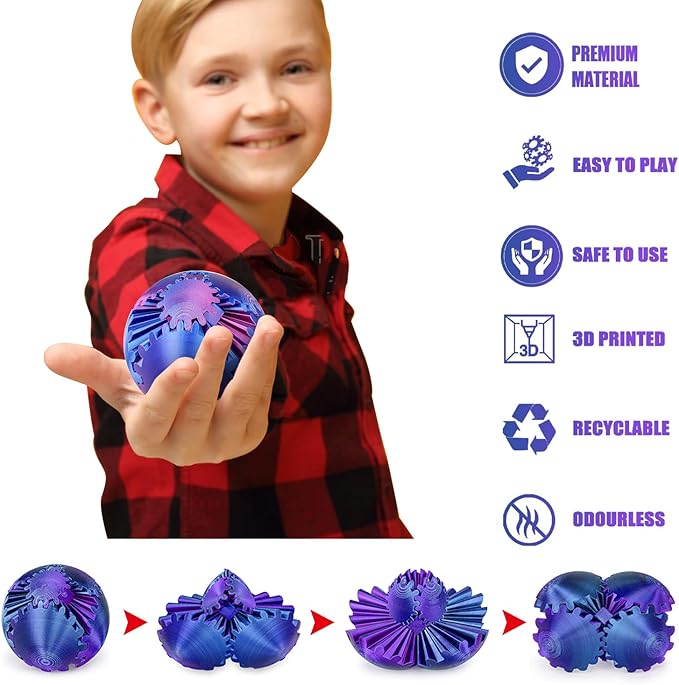 4PCS Gear Ball 3D Printed Spin Ball or Cube Fidget Toy, 2.6 Inch Gear Sphere Fidget Toy,Fidget Gear Sphere Toy for Stress and Anxiety Relief, Gear Sphere Desk Toy for Adults & Kids