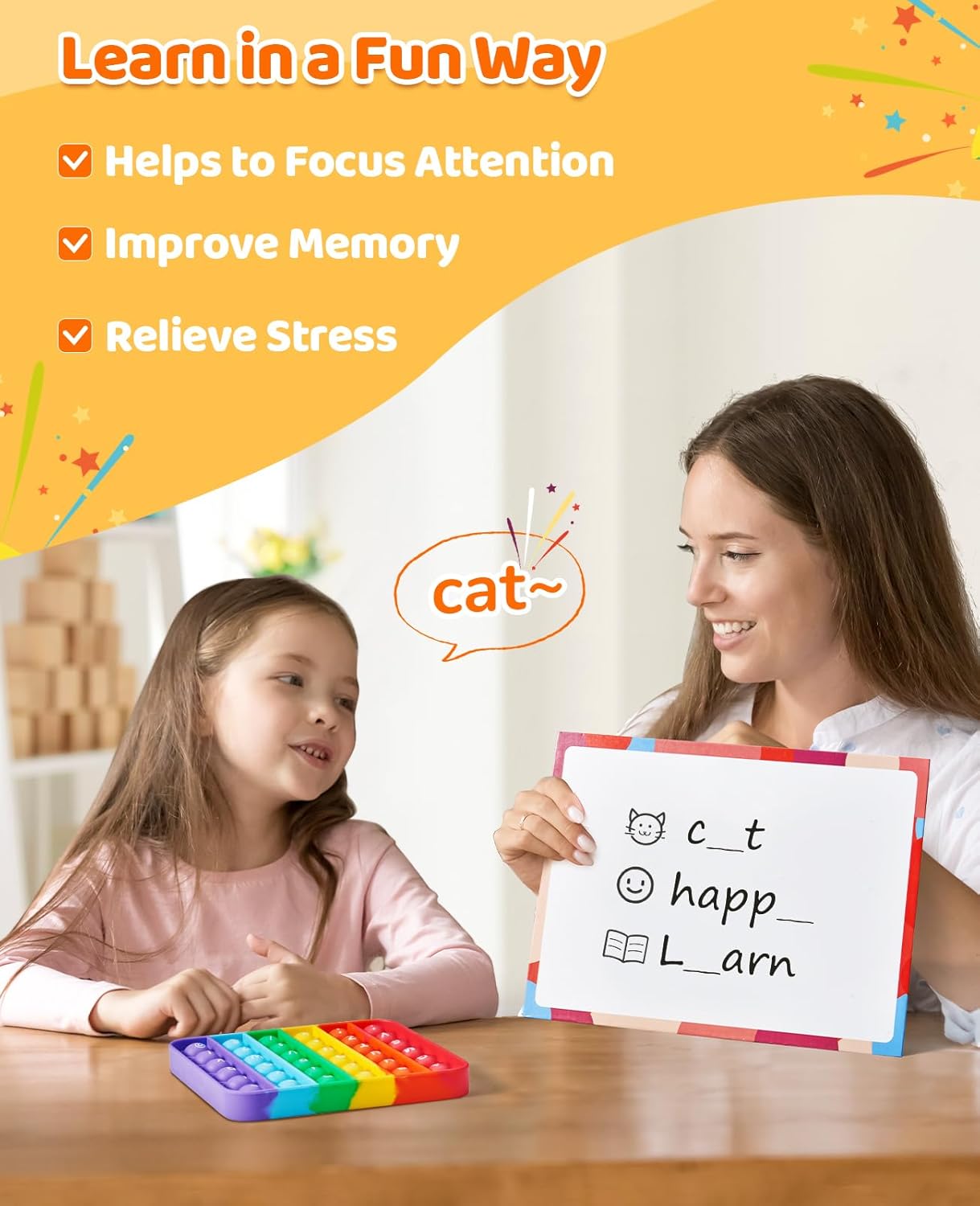 Double Sided Alphabet Numbers Fidget Toys,ABC Learning and Educational Toys, Stress Relief, Autism Sensory Toys,26 Letters on One Side,Numbers 1-30 on The Other Side (1 Pack)