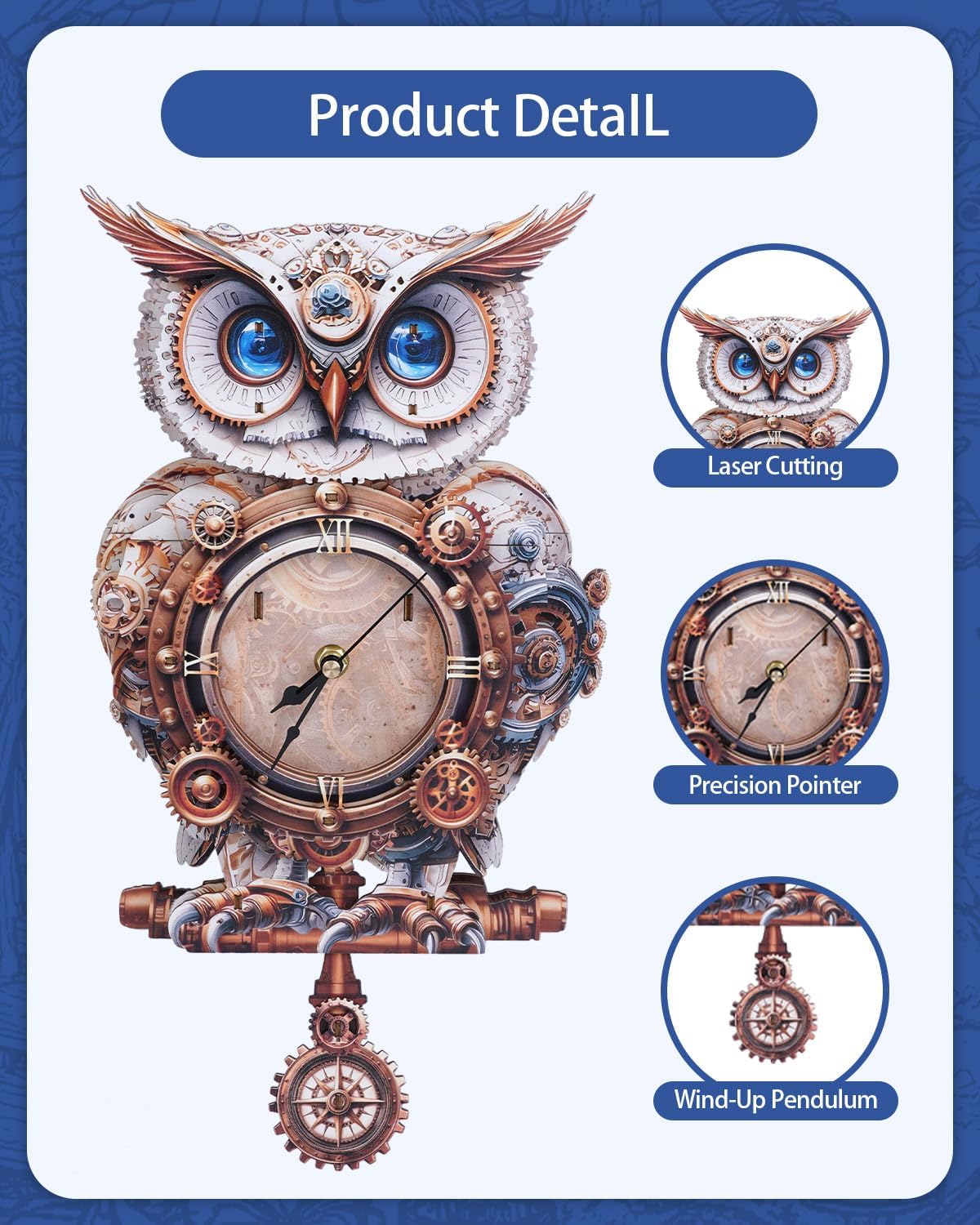 3D Wooden Puzzles for Adults, 3D Puzzles Owl Clock Kit (with Pendulum), Mechanical Owl Wooden Puzzle for Adults Teens Home Wall Decor Clock Gifts for Women Men