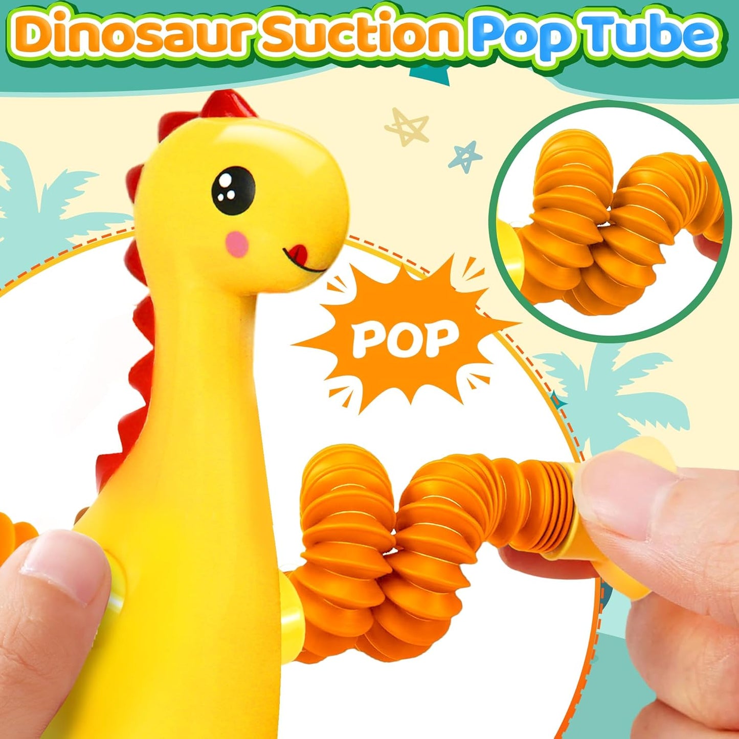 4Pcs Dinosaur Airplane Travel Toys for Toddlers Kid Boys Girls Year Old Ages 3+ Sensory Tube ADHD Autism Plane Road Trip Activities Essential Suction Cup Pop Dino Fidget Toys Autistic Gifts