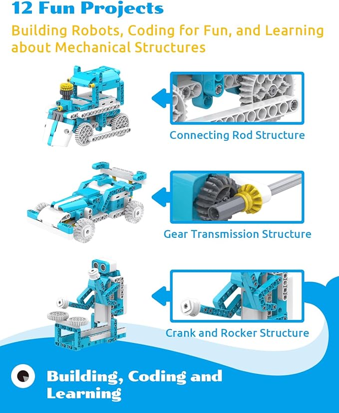 WhalesBot D3 Pro 12-in-1 STEM Wecode Pad Coding Robot Kit for Kids, 388-Piece Educational Building Set with Interactive Storytelling, Ideal Toy Gift for Boys & Girls Ages 6-8