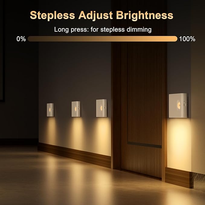 YiaMia Stair Lights Motion Sensor Indoor, 3-Pack Rechargeable Night Lights with Adjustable Brightness, Wireless Under Cabinet Lighting for Stairs, Bathroom, Bedroom