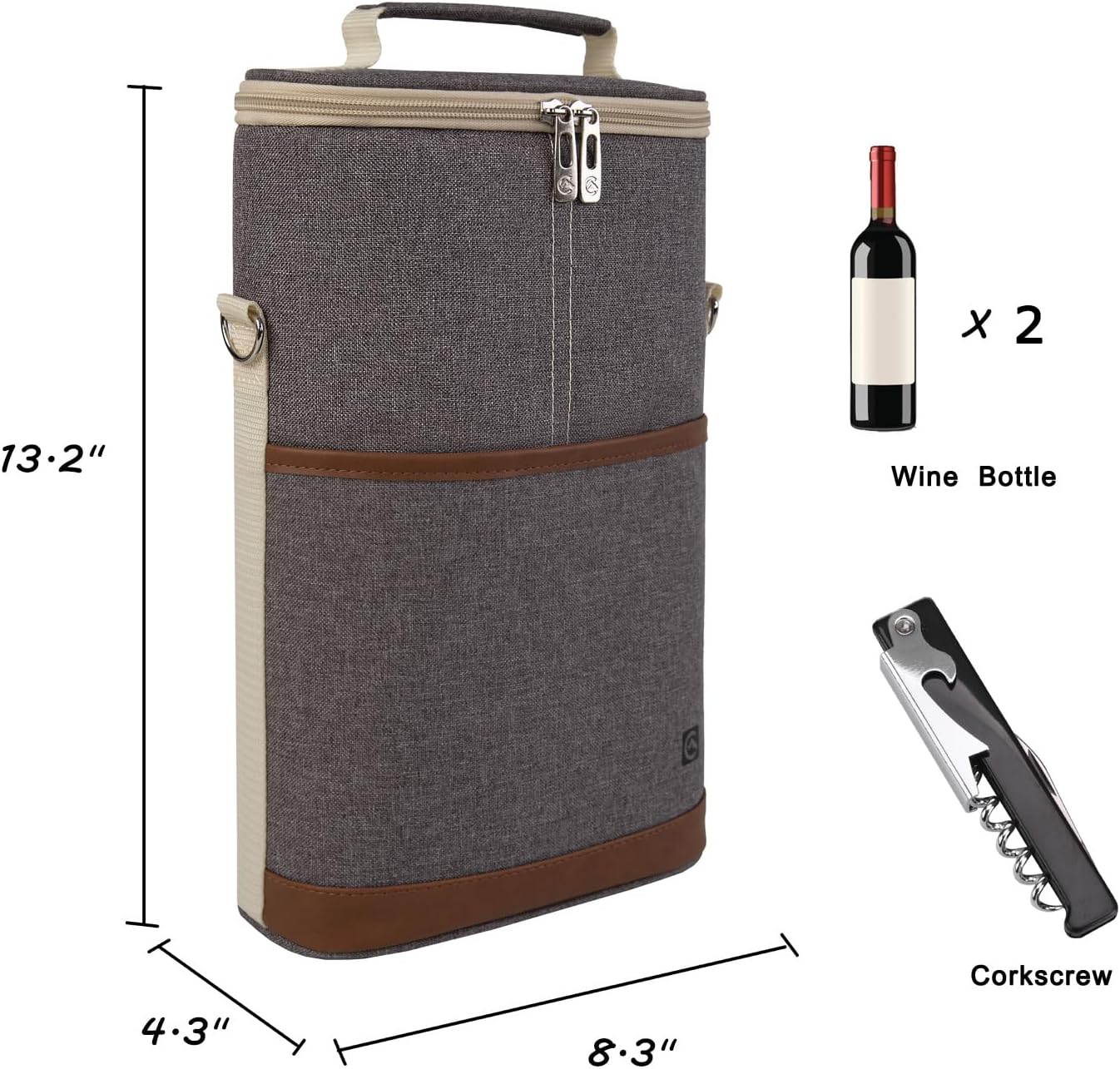 ALLCAMP OUTDOOR GEAR 2 Bottle Wine Tote Carrier - Insulated Portable Padded Canvas Wine Bag for Travel, BYOB Restaurant, Wine Tasting, Party, Great Christmas Day Gift for Wine Lover，Dark Gray