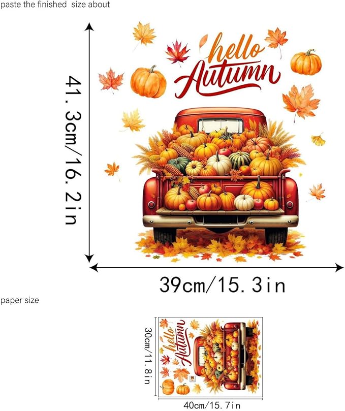 1 Sheet Autumn Window Clings Stickers Fall Maple Leaves and Truck Designs Double-Side Static Fall Window Glass Decals DIY Pumpkin Window Stickers for Home, Office, Classroom Decor Supplies