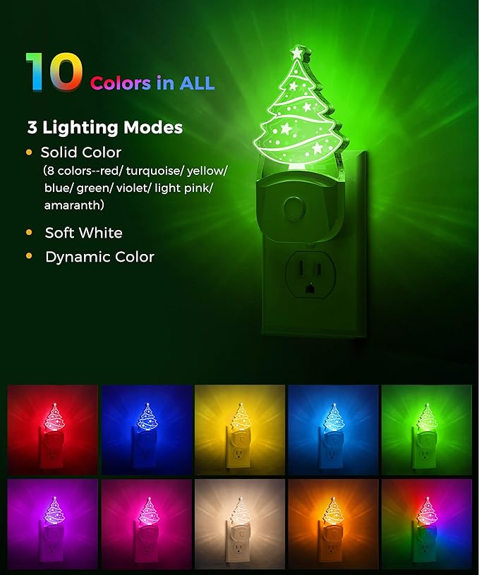 L LOHAS LED Christmas Night Light for Kids[2 Pack], Night Lights Plug into Wall, Dusk to Dawn, RGB & Color Changing & Soft White 3000K, Christmas Décor LED Night Light Gift for Kids, Bedroom, Hallway