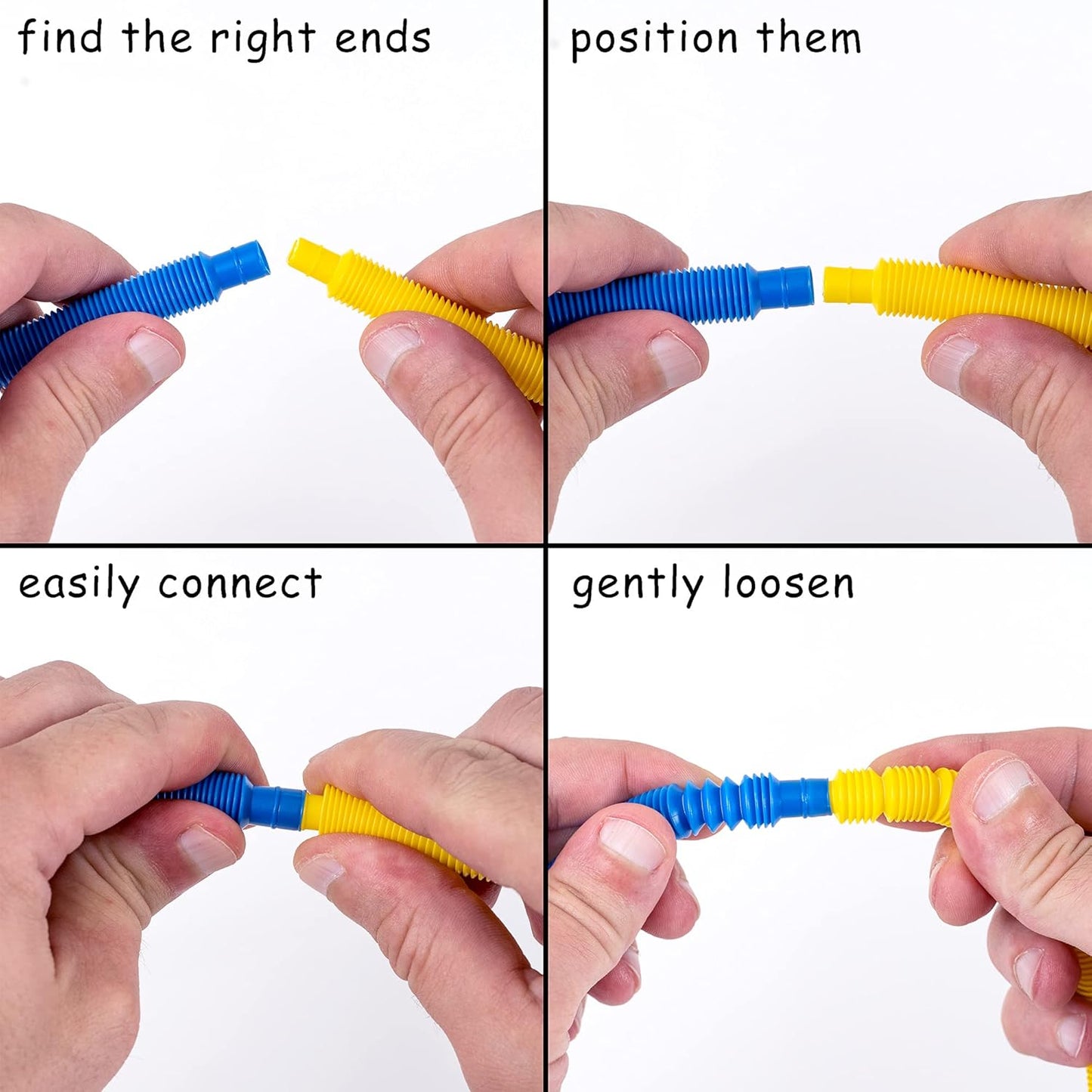 nutty toys 4pk Pop Tubes Sensory Toys (Large) Fine Motor Skills Learning Toddler Toy for Kids Top ADHD Autism Fidget 2024 Best Preschool Boy Girl Gift Idea Unique Christmas Toddler Stocking Stuffers