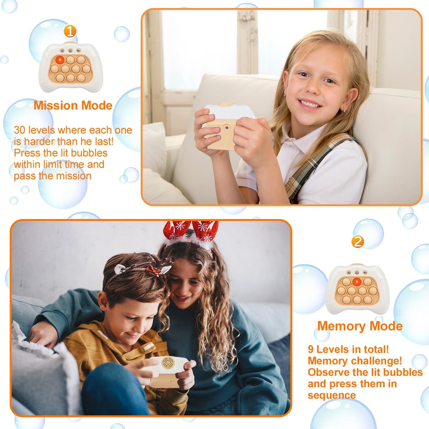 Quick Push Puzzle Game Machine Pop Fidget Light-Up Squeeze Poppet Sensory Toy Educational Push Pop Bubble Toy Stress Relief Party Favors Puzzle Game for Kids Teens Adults (White)