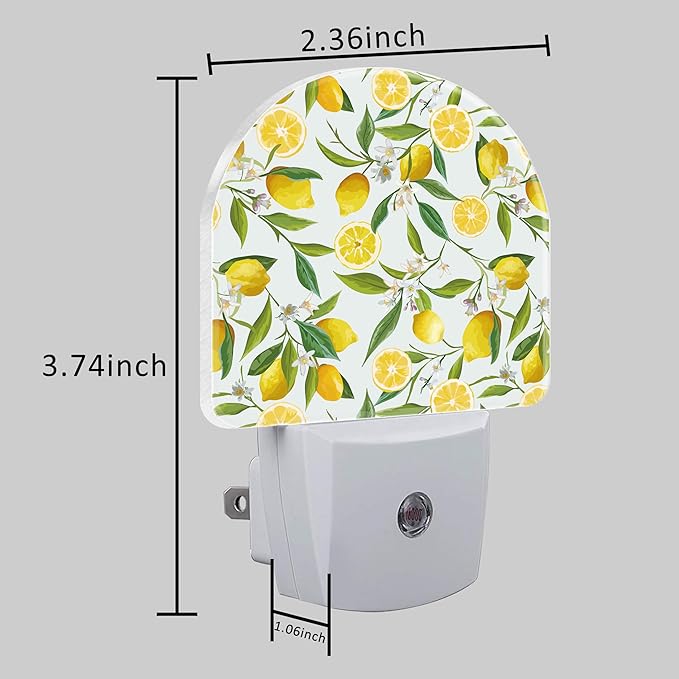 Watercolor Lemon Floral Night Light Plug into Wall with Dusk to Dawn Sensor Cute Nightlight for Kid Girls Boys Women Men Room Decor, Hallway, Kitchen, Bathroom, Nursery, Stairs