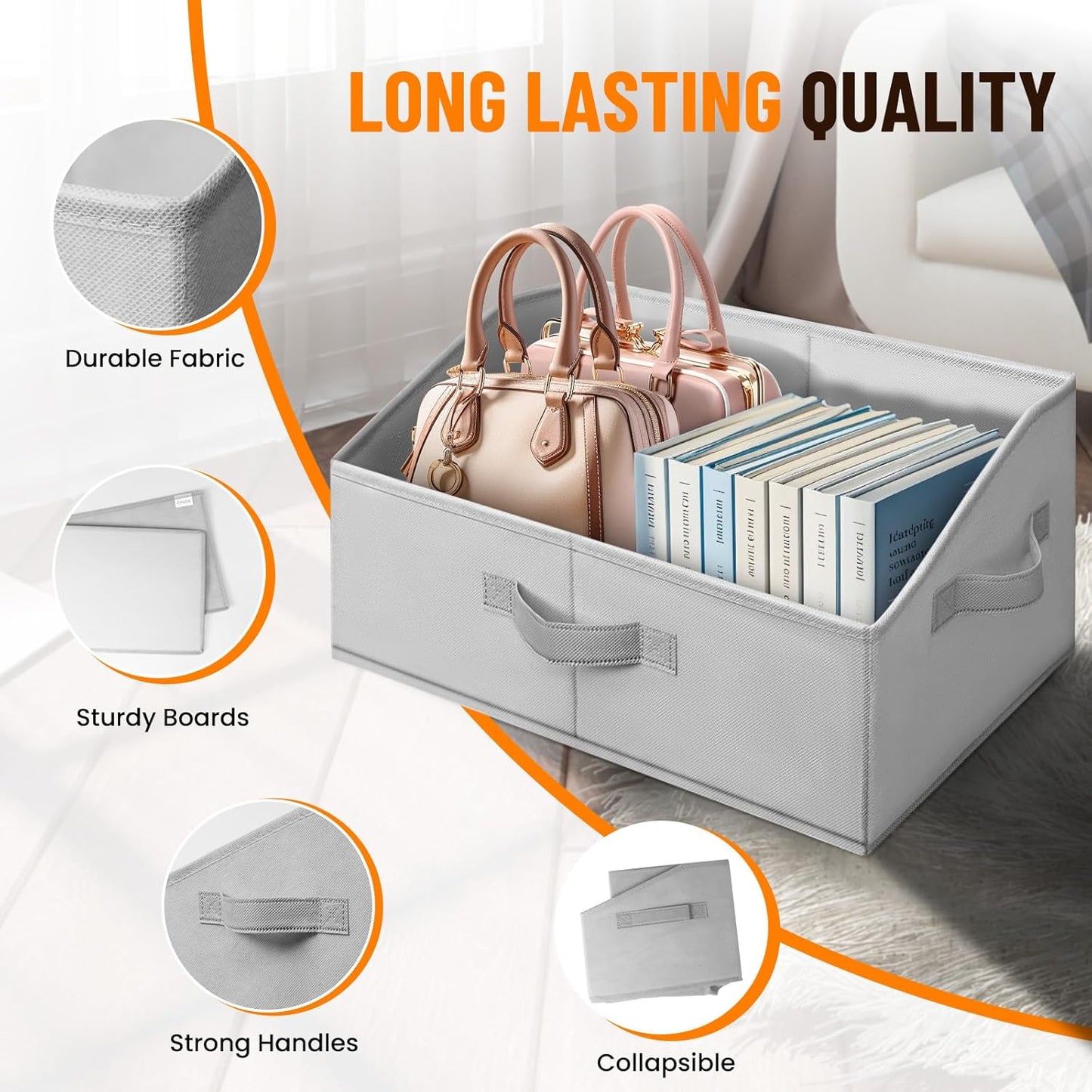 Criusia Closet Organizers Bins 8 Pack - Large Closet Shelf Organizer with Handles - Fabric Trapezoid Home Organization and Storage Baskets for Organizing Clothes Toy Blanket Towel Purse Hats