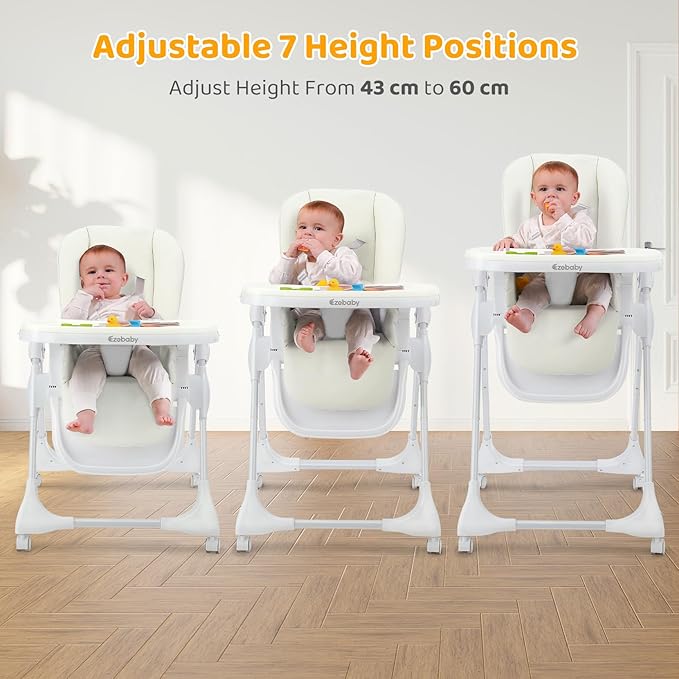 4-in-1 Baby High Chair with Play Bar, 7 Height-Adjustable Children's High Chair with Booster Seat, Stealable and Foldable Children's Chair, Light Beige