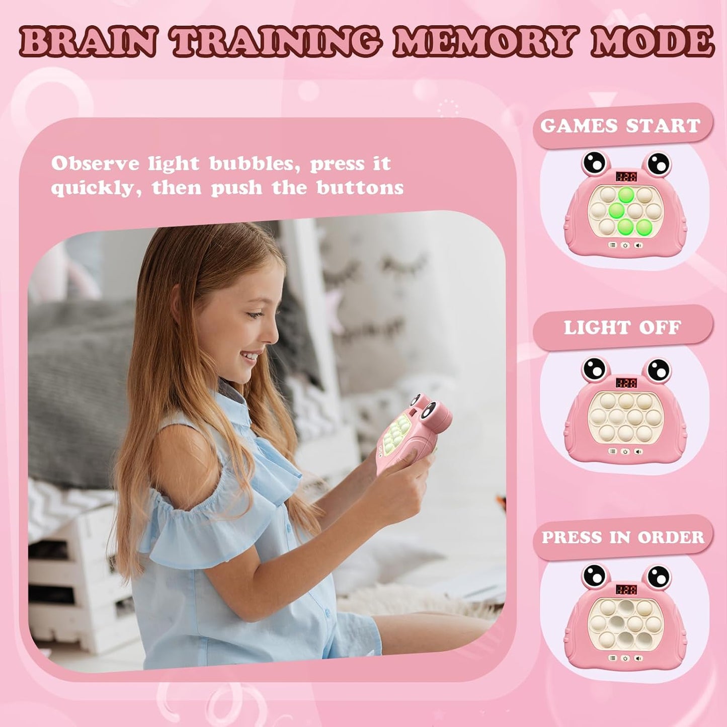 Pop Fidget Toys, Quick Push Pop Pro Light Up Game, Bubble Pop Fidget Game Controller Handheld Travel Game Toys for Kids 3-12 Years Old Stress Relief Decompression Push Puzzle Game Console Toys