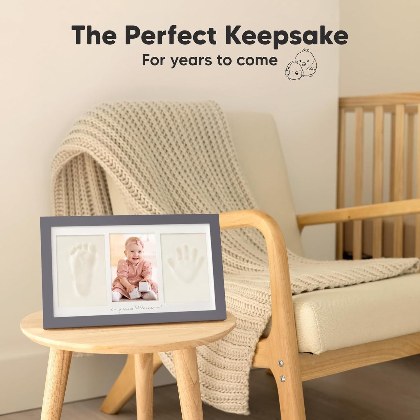 Baby Hand and Footprint Kit - Clay Handprint Keepsake Frame, Newborn Nursery Picture Frame, Personalized New Mom Gifts for Baby Shower & Registry (Gunmetal Gray)