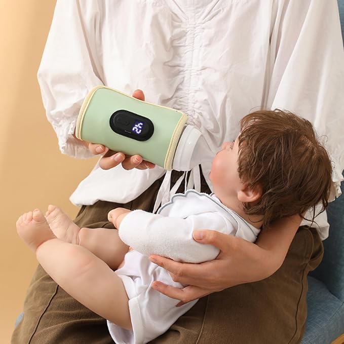 Baby Bottle Warmer Bag, Portable Bottle Warmer 18W Quick Heating Baby Bottle Warmer Temperature Adjustable USB Baby Bottle Heater for Home Family Travel Green