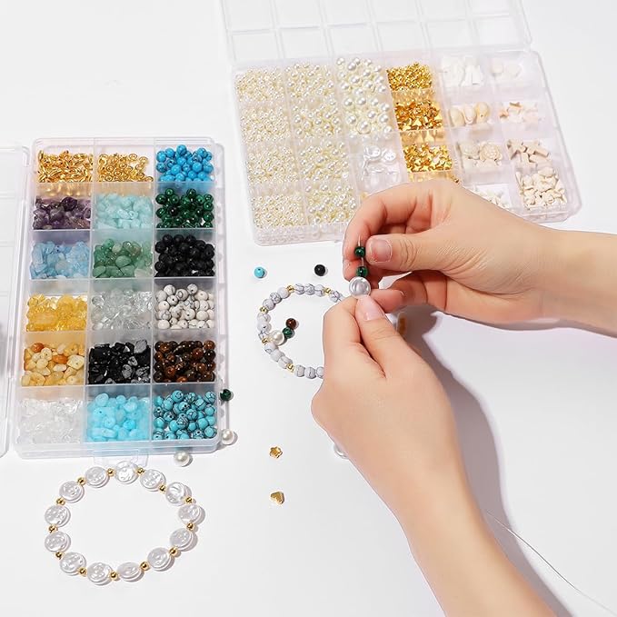 Jewelry Making Kits for Adults Women, 2000pcs 20 Colors Pearl Beads Crystal Beads Shell & Turquoise with Gold Beads Beading Kit for Bracelets, Necklace, Ring DIY Crafts Jewelry Making Supplies