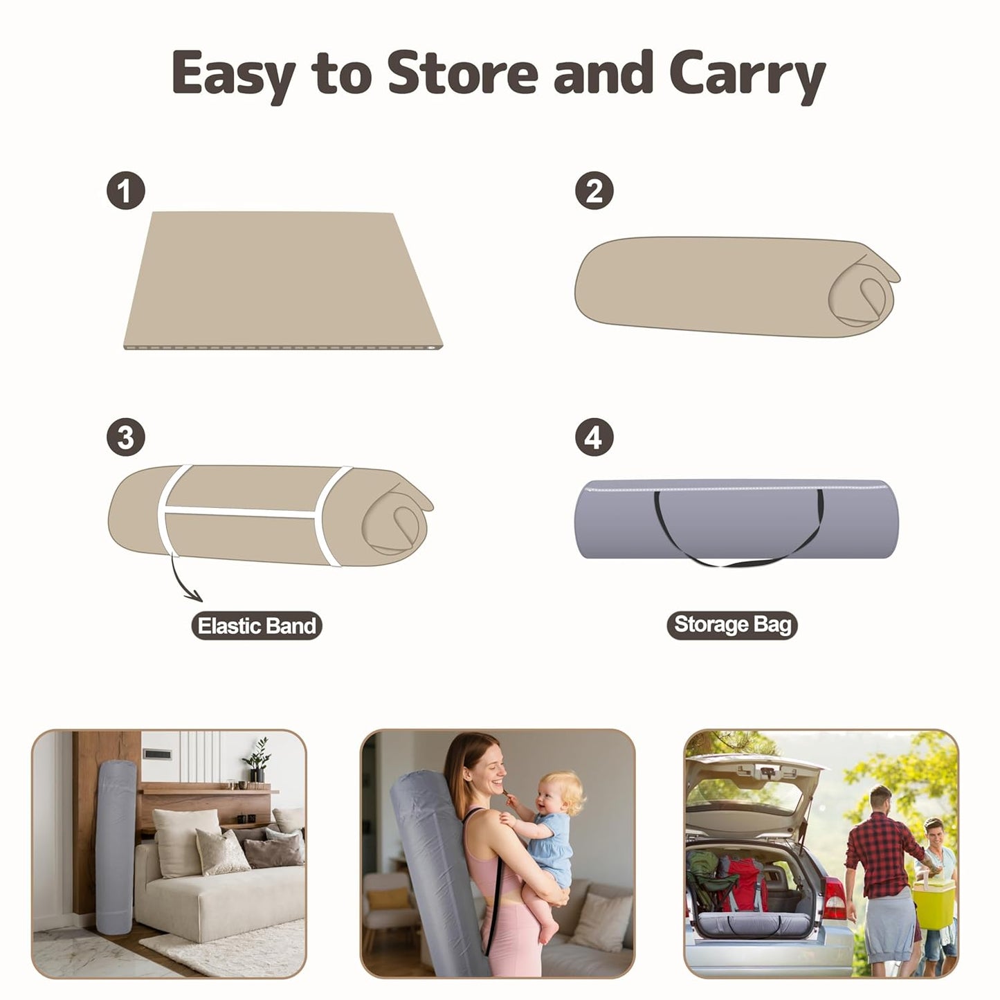 Baby Play Mat 47x47 Inches, Extra Thick 1.2" Foam Floor Mat for Tummy Time & Crawling, Waterproof Non-Slip Faux Leather Playpen Mat for Infants Toddlers, Indoor Outdoor Gym Activity, Brown