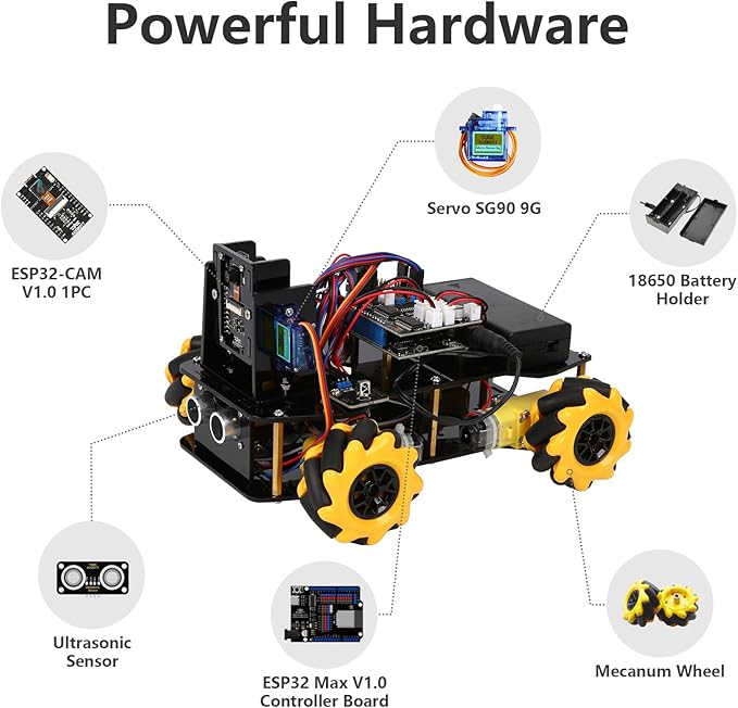 ACEBOTT 3MP Camera Expansion Pack Smart Car Starter Kit, Robotics Kit for Kids Ages 8-12 12-16, STEM Toys Coding Robot Kit for Teens & Adults(QD002)