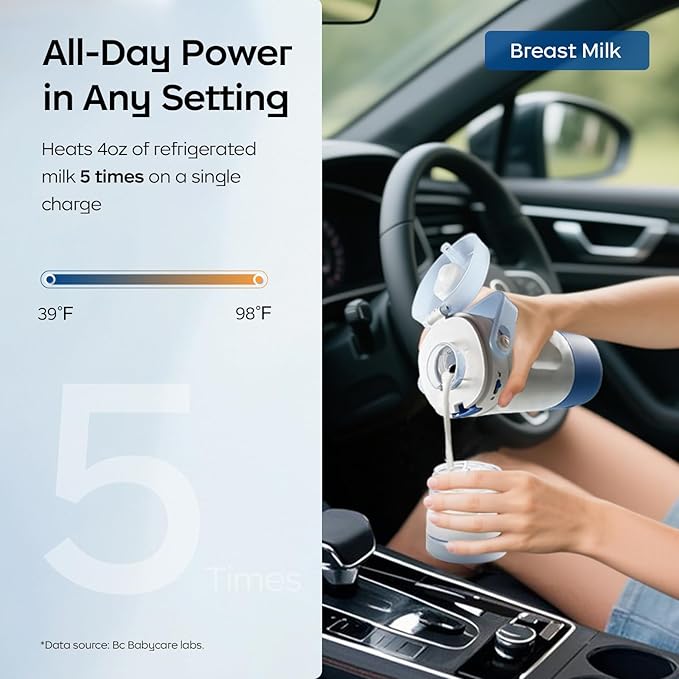 Bc Babycare Portable Milk Warmer for Travel, Portable Bottle Warmer with Fast Heating & Long Battery Life, 18 Ounces Large Capacity