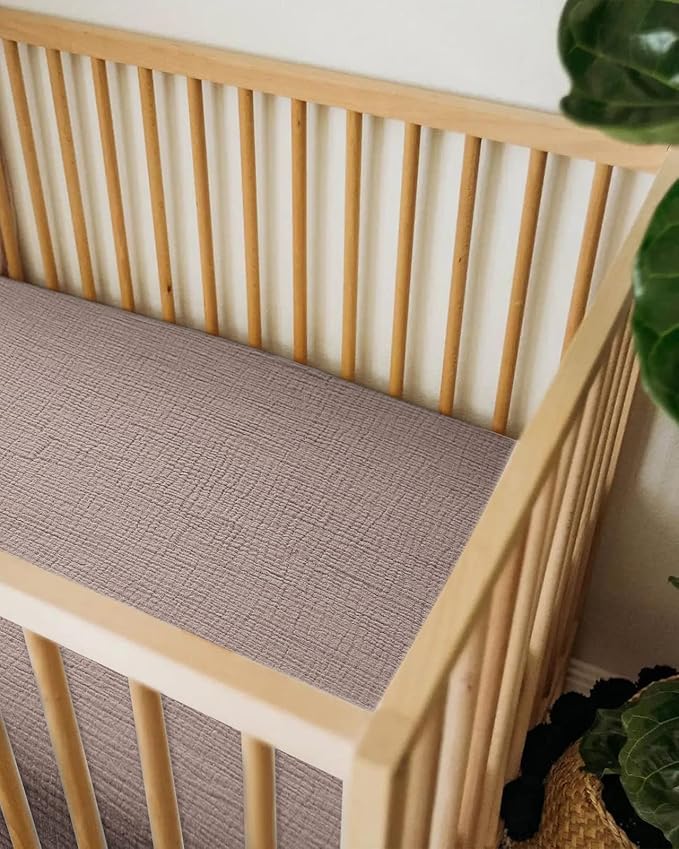 Mini Crib Sheets for Baby, Fitted Pack N Play Mattress and Mini Cribs 24" x 38", Neutral Muslin Cotton Mini Crib Mattress Sheet with Boho Style, Soft and Breathable Comfort (Vintage Taupe)