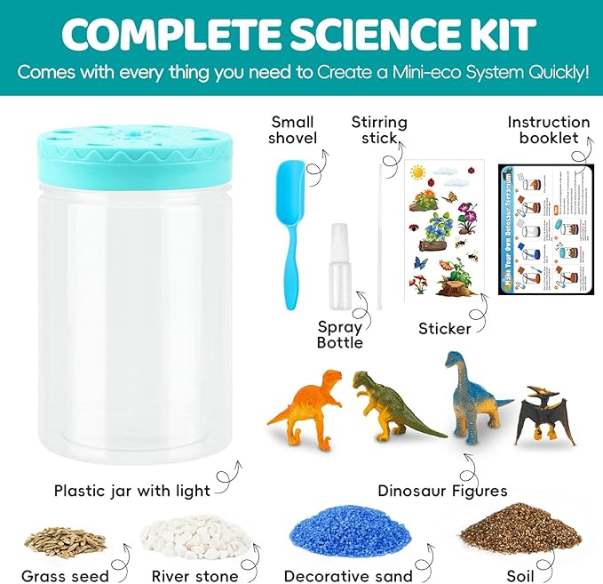 Light Up Dinosaur Terrarium Kit for Kids, Educational Science Kits STEM Projects,DIY Gardening Kit Arts Crafts Activity Creative Dinosaur Toys,Christmas Birthday Gifts for Boys Girls Ages 4 5 6 7 8-12