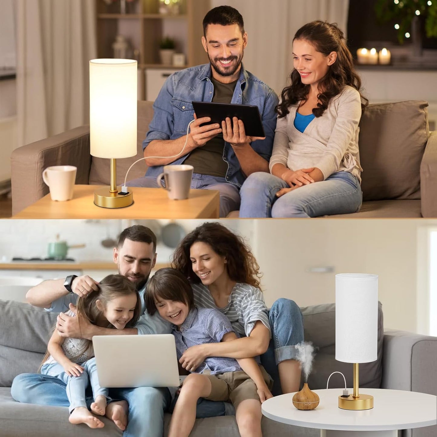 Elegant Gold Touch Table Lamp, Modern Wedding Gift for Couples, Bedside Lamps with USB-C USB-A Charging Ports, 3 Way Dimmable Small Lamp for Office, Living Room, Bathroom