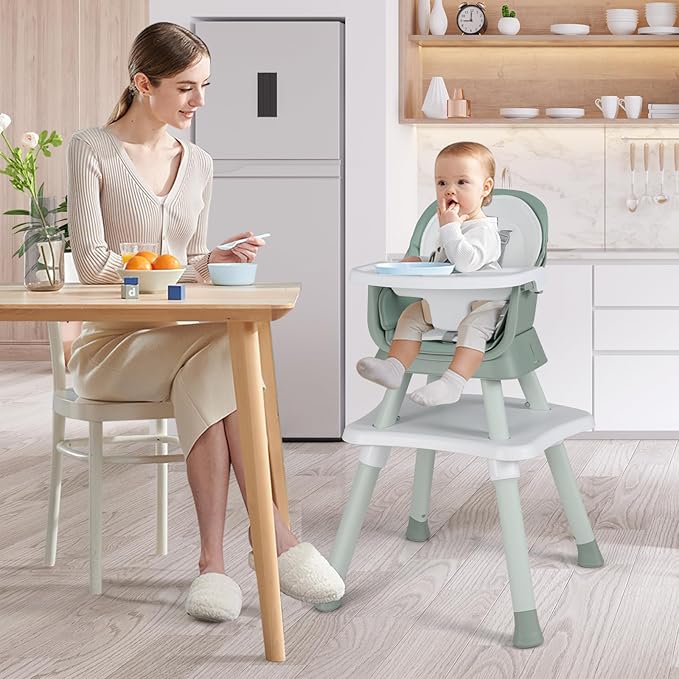 HONEY JOY 8 in 1 Baby High Chair, Convertible Highchair for Babies and Toddlers/Table and Chair Set/Building Block Table/Booster Seat/Stool/Toddler Chair with Safety Harness (Green)